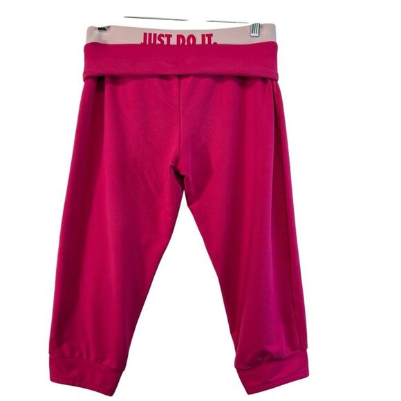 Nike foldover small cropped Sweatpants Pink Cotton Joggers White Swoosh - Picture 10 of 14